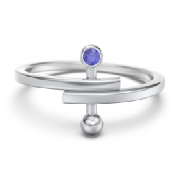 Bypass Barbell Ring with Gemstone in 925 Sterling Silver with Blue Sapphire