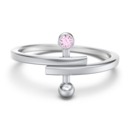 Bypass Barbell Ring with Gemstone in 925 Sterling Silver with Pink Tourmaline