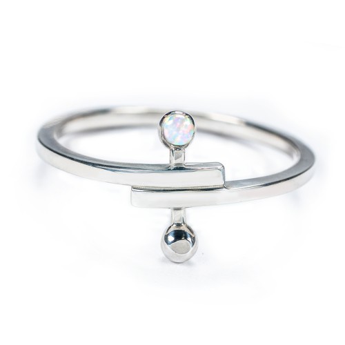 Bypass Barbell Ring with Gemstone – Sterling Silver with Opal