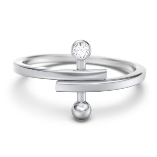 Bypass Barbell Ring with Gemstone – Sterling Silver with Cubic Zirconia