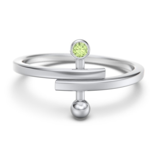 Bypass Barbell Ring with Gemstone – Sterling Silver with Peridot