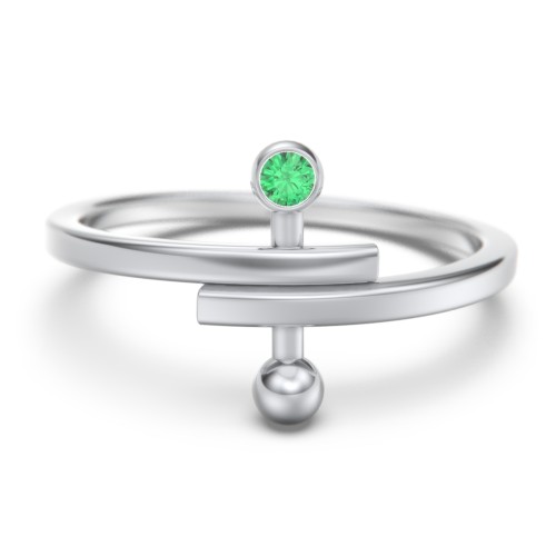 Bypass Barbell Ring with Gemstone – Sterling Silver with Emerald