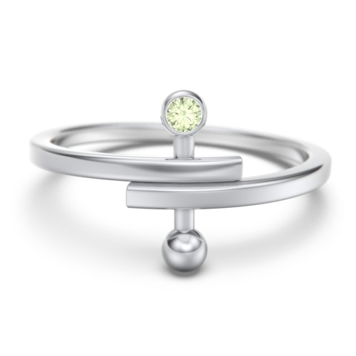 Bypass Barbell Ring with Gemstone – Sterling Silver with Peridot