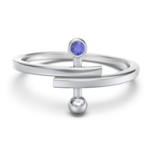 Bypass Barbell Ring with Gemstone – Sterling Silver with Blue Sapphire
