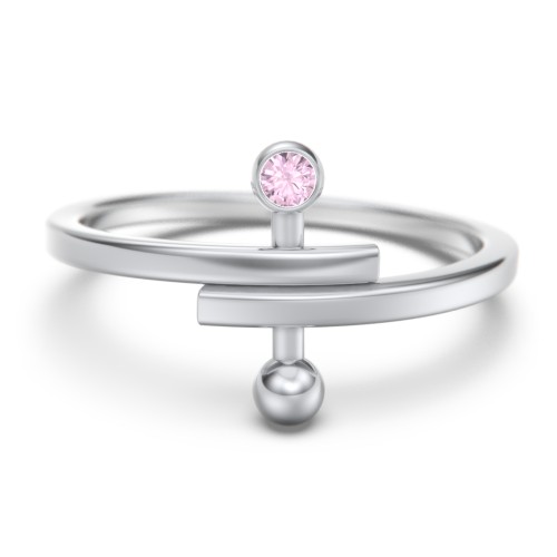 Bypass Barbell Ring with Gemstone – Sterling Silver with Pink Tourmaline