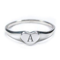 Engravable Heart Signet Ring in 925 Sterling Silver