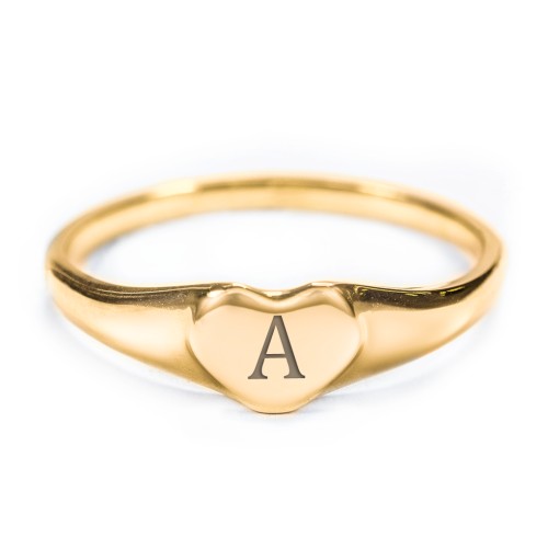 Engravable Heart Signet Ring – 10K Yellow Gold