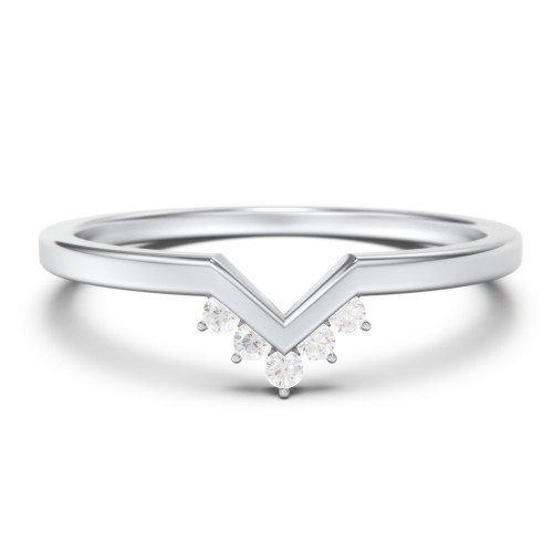 V-Shaped Stackable Ring with Accents – Sterling Silver with Diamond