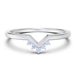 V-Shaped Stackable Ring with Accents in 925 Sterling Silver with Fancy Blue Premium Zirconia
