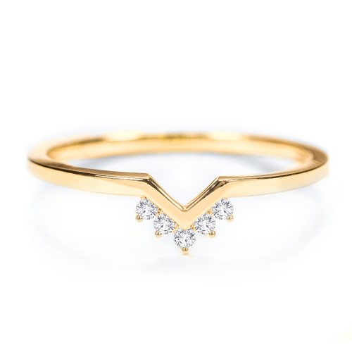 V-Shaped Stackable Ring with Accents – 10K Yellow Gold with White Premium Zirconia