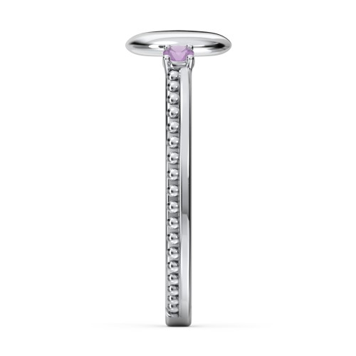 Engravable Disc Ring with Gemstone and Beaded Band – Sterling Silver with Amethyst