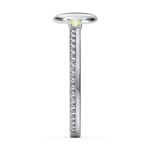 Engravable Disc Ring with Gemstone and Beaded Band