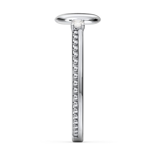Engravable Disc Ring with Gemstone and Beaded Band – Sterling Silver with Cubic Zirconia