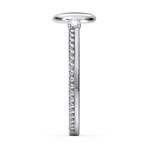 Engravable Disc Ring with Gemstone and Beaded Band – Sterling Silver with Diamond