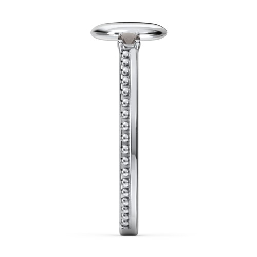 Engravable Disc Ring with Gemstone and Beaded Band – Sterling Silver with Smokey Quartz
