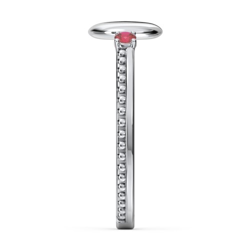 Engravable Disc Ring with Gemstone and Beaded Band – Sterling Silver with Garnet