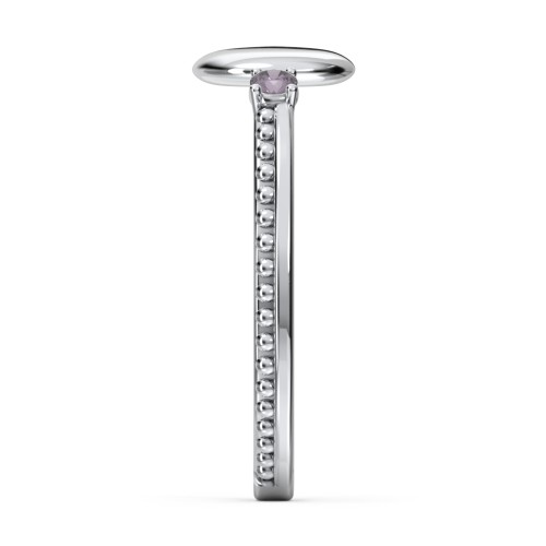 Engravable Disc Ring with Gemstone and Beaded Band – Sterling Silver with Alexandrite