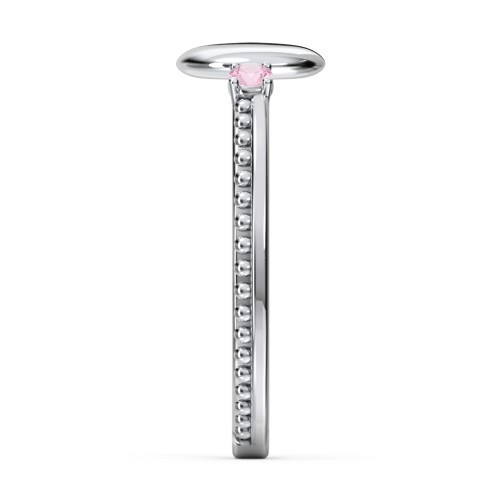 Engravable Disc Ring with Gemstone and Beaded Band – Sterling Silver with Pink Tourmaline
