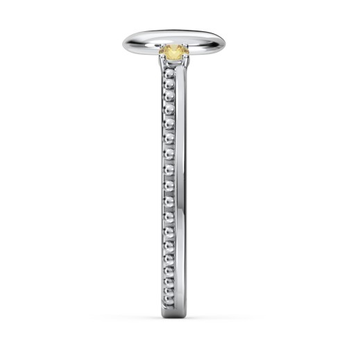 Engravable Disc Ring with Gemstone and Beaded Band – Sterling Silver with Citrine