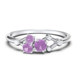 3-Stone Constellation Ring with Gemstones in 925 Sterling Silver with Amethyst