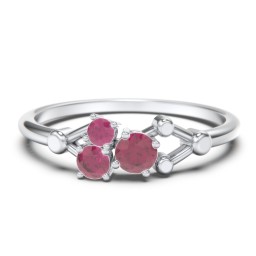 3-Stone Constellation Ring with Gemstones in 925 Sterling Silver with Ruby