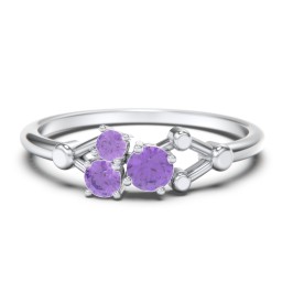 3-Stone Constellation Ring with Gemstones in 925 Sterling Silver with Amethyst