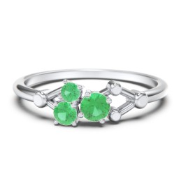 3-Stone Constellation Ring with Gemstones in 925 Sterling Silver with Emerald