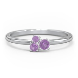 3-Stone Cluster Stackable Ring in 925 Sterling Silver with Amethyst