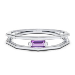 Faceted Double Band with Baguette Stone in 925 Sterling Silver with Amethyst