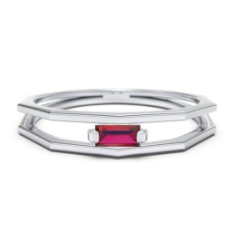 Faceted Double Band with Baguette Stone in 925 Sterling Silver