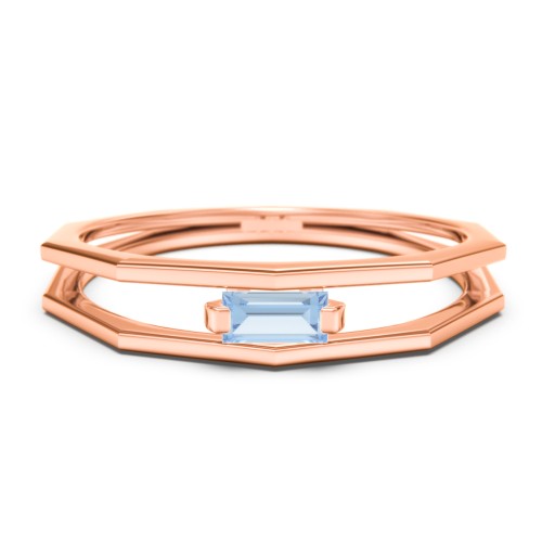 Faceted Double Band with Baguette Stone – 10K Rose Gold with Blue Topaz