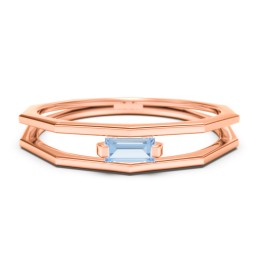 Faceted Double Band with Baguette Stone in 10K Solid Rose Gold with Blue Topaz