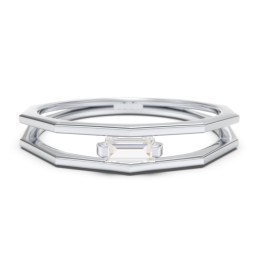 Faceted Double Band with Baguette Stone in 925 Sterling Silver with Cubic Zirconia