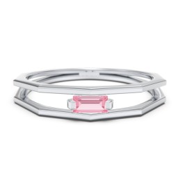Faceted Double Band with Baguette Stone in 925 Sterling Silver with Pink Tourmaline