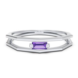 Faceted Double Band with Baguette Stone in 925 Sterling Silver with Amethyst