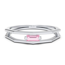 Faceted Double Band with Baguette Stone in 925 Sterling Silver with Pink Tourmaline