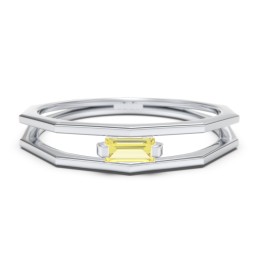 Faceted Double Band with Baguette Stone in 925 Sterling Silver with Citrine