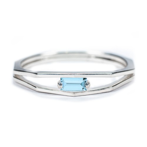 Faceted Double Band with Baguette Stone – Sterling Silver with Cubic Zirconia