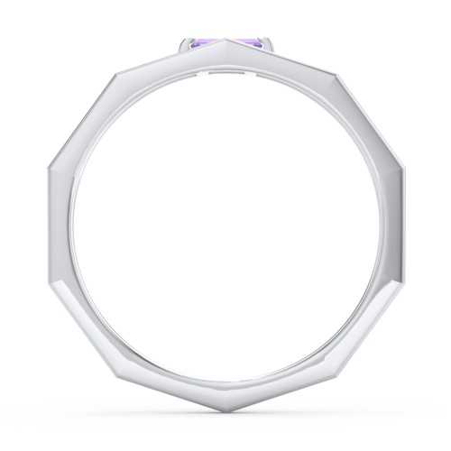 Faceted Double Band with Baguette Stone – Sterling Silver with Amethyst