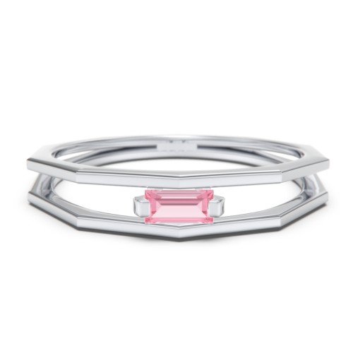 Faceted Double Band with Baguette Stone – Sterling Silver with Pink Tourmaline