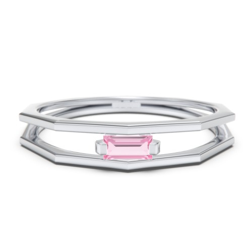 Faceted Double Band with Baguette Stone – Sterling Silver with Pink Tourmaline