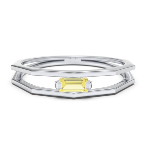 Faceted Double Band with Baguette Stone – Sterling Silver with Citrine