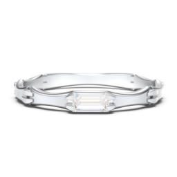 East-West Stackable Baguette Ring with Hinged Texture in 925 Sterling Silver with Diamond