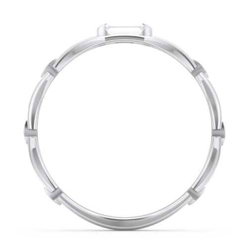 East-West Stackable Baguette Ring with Hinged Texture – Sterling Silver with Diamond