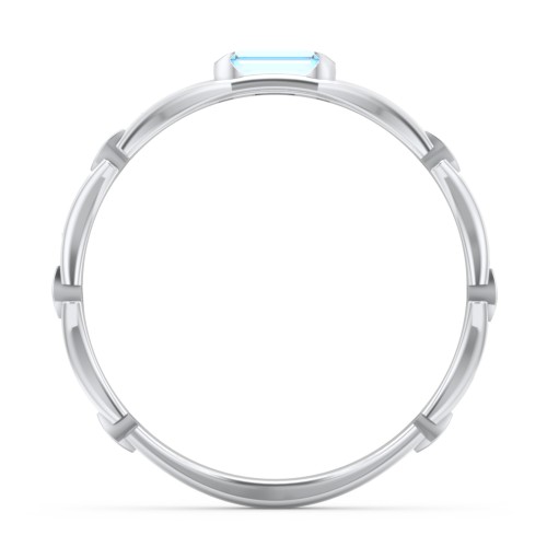 East-West Stackable Baguette Ring with Hinged Texture – Sterling Silver with Blue Topaz