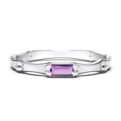 East-West Stackable Baguette Ring with Hinged Texture – Sterling Silver with Amethyst