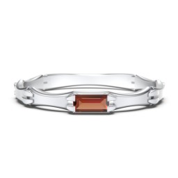 East-West Stackable Baguette Ring with Hinged Texture in 925 Sterling Silver with Garnet
