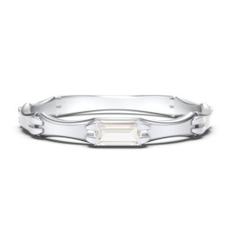 East-West Stackable Baguette Ring with Hinged Texture in 925 Sterling Silver with Cubic Zirconia