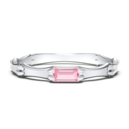 East-West Stackable Baguette Ring with Hinged Texture in 925 Sterling Silver with Pink Tourmaline
