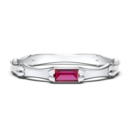 East-West Stackable Baguette Ring with Hinged Texture in 925 Sterling Silver with Ruby